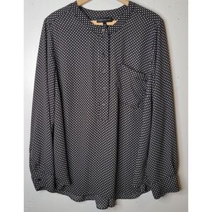 Polka Dot Flowy Henley Blouse Womens 18/20 Long Sleeve Top Workwear Date Night